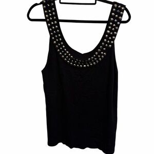 Kenar size XL black silver studded fine knit scoop neck top, sleeveless